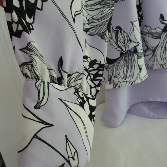 Apt. 9 Size M Lavender/Black Floral Long Sleeve Blouse-Lined-100% Polyester - Picture 2 of 9